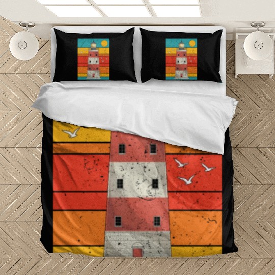 Retro full moon sea gift lighthouse Bedding Sets
