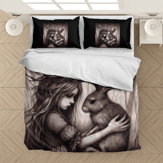 Illustration of Girl with Jackalope Bedding Sets