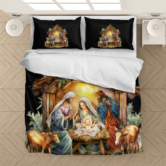 Nativity scene with Mary Joseph Baby Jesus Bedding Sets