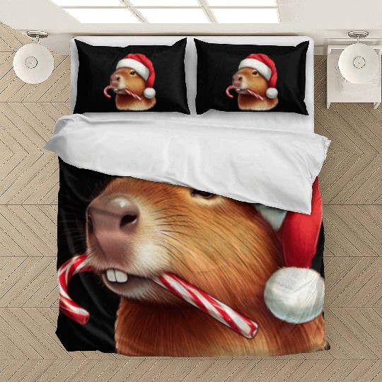 Festive capybara with candy cane Bedding Sets