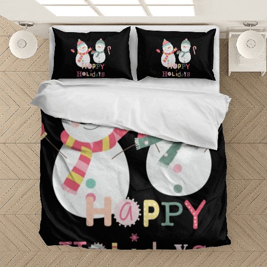 Fun Snowman Happy Holidays Colorful Christmas Bedding Sets