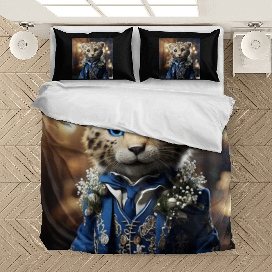 Cute Cheetah Cub Blue Eyes Tuxedo Cat Bedding Sets