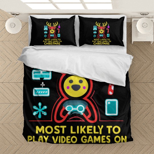 Candy Canes Most Likely To Play Video Games On Bedding Sets