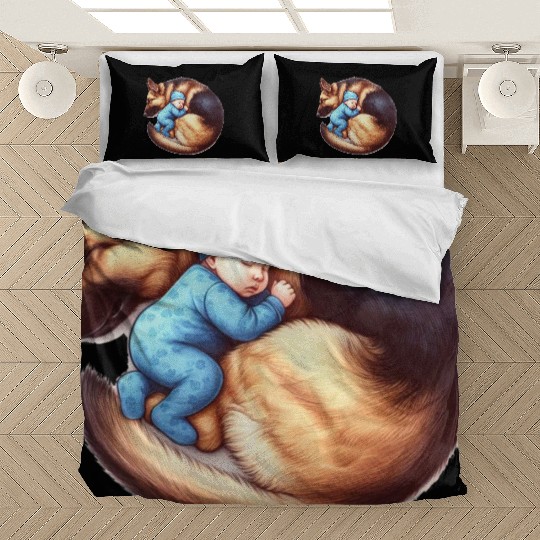 Sleeping Baby and German Shepherd Design Bedding Sets