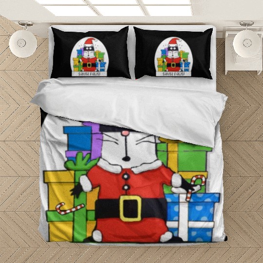 Surprised Cat Christmas Eve and Santa Paws Bedding Sets