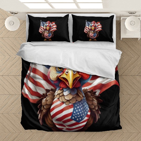Thanksgiving Pride: Turkey Adorned with Flag Bedding Sets