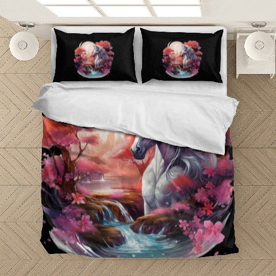Joyful unicorn scene with a smiling unicorn Bedding Sets