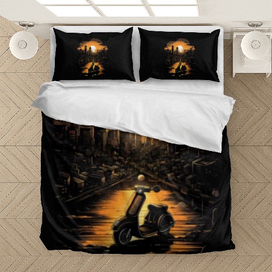 Scooter Motorcycle Moped Rider Vintage Bedding Sets