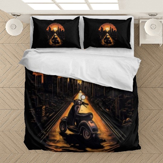 Scooter Motorcycle Moped Rider Vintage Bedding Sets