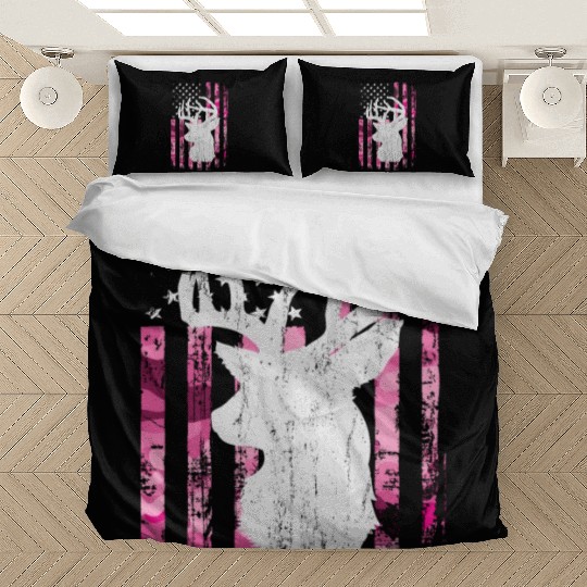 Deer Hunting Camo Pink Camouflage American Flag Bedding Sets