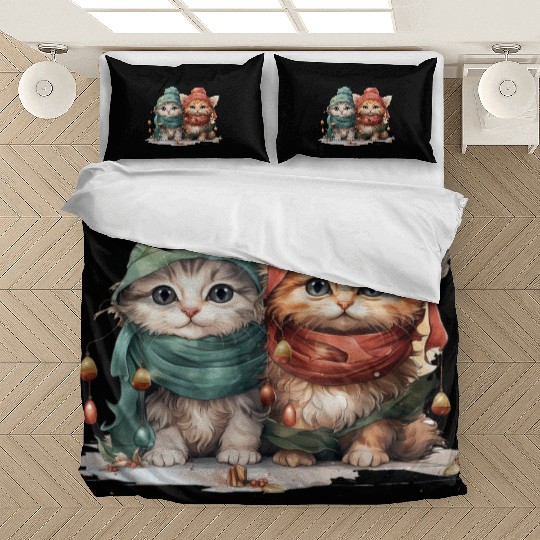 Sweet and playful Christmas kittens wearing hats Bedding Sets