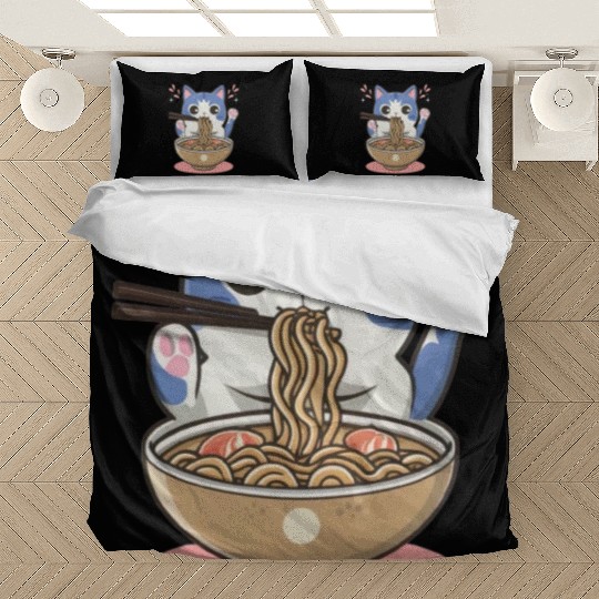 te cat ramen noodles neko kawaii funny Bedding Sets