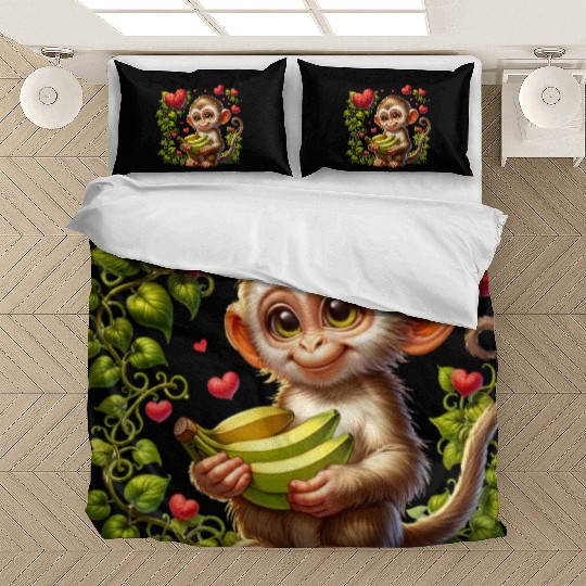Monkey Heart Bananas Valentine's Day Jungle Love Bedding Sets