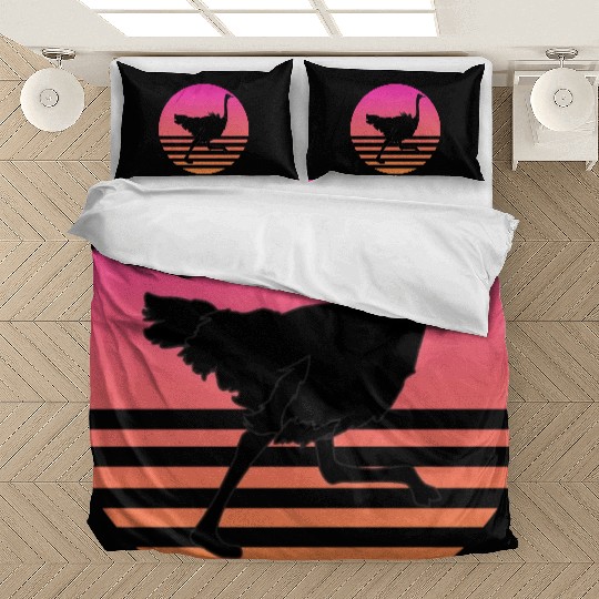 Ostrich Running Retro Sunset Bedding Sets