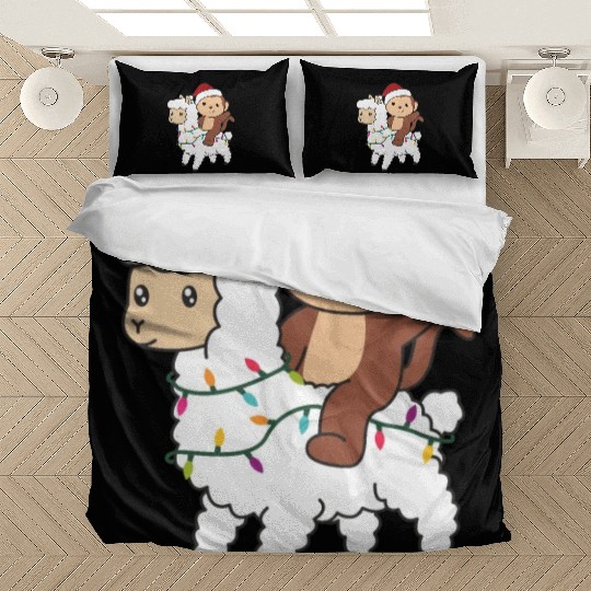 Monkey Lama Christmas Snow Winter Animals Bedding Sets
