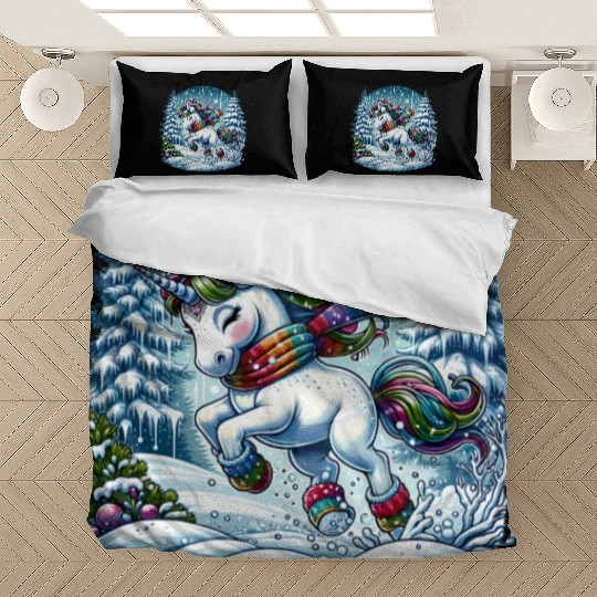 Unicorn in a Winter Wonderland Bedding Sets