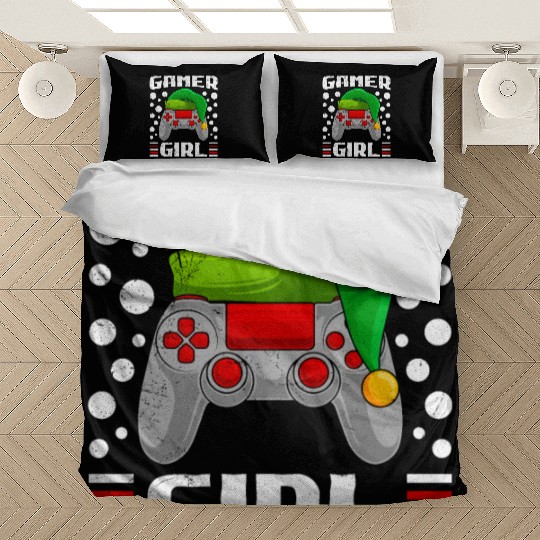 Gamer Girl Christmas Gambling Women Santa Bedding Sets