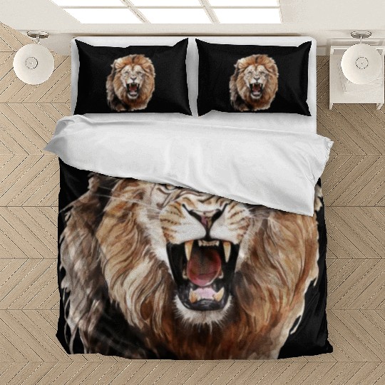 Roaring Lion Watercolor Painting Portrait Bedding Sets