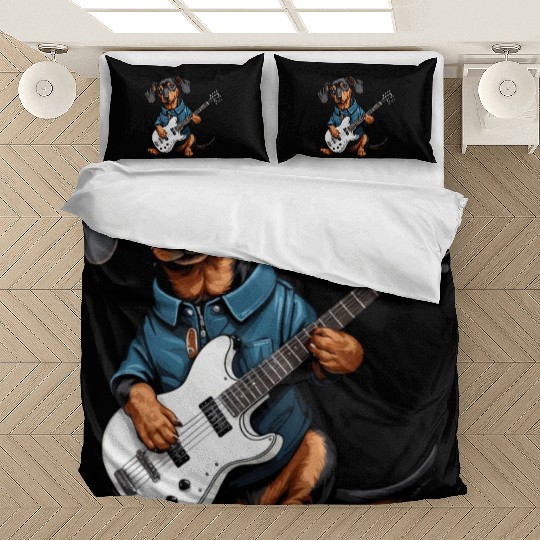 Music PawsCool Dachshund Jamming on Guitar Bedding Sets