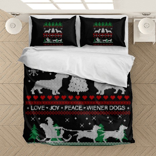 Dachshund Lover Funny Holiday Ugly Christmas Theme Bedding Sets