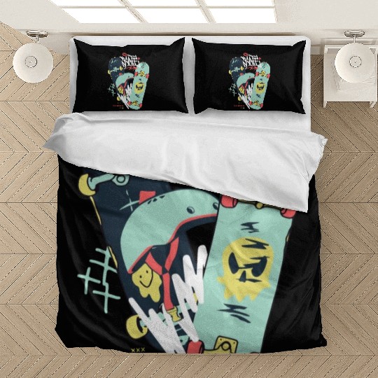 Black Light Green Modern Illustrated Skateboard Bedding Sets