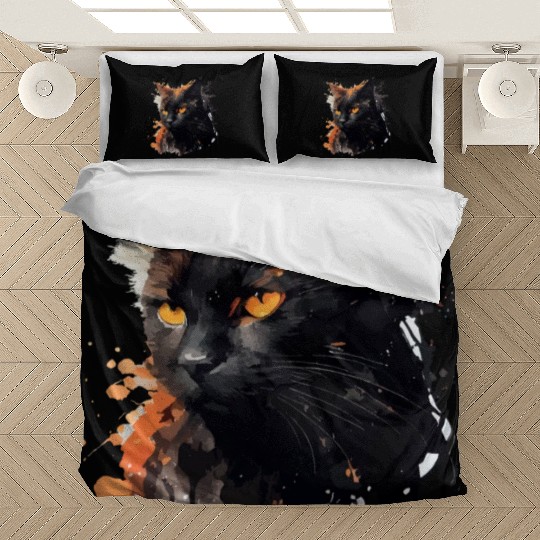 Black Cat Watercolor Mystery Gaze Bedding Sets
