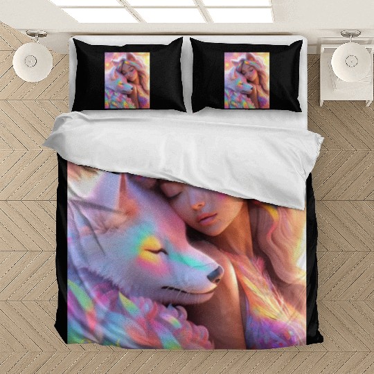 Rainbow Friends - White Wolf and Girl Bedding Sets