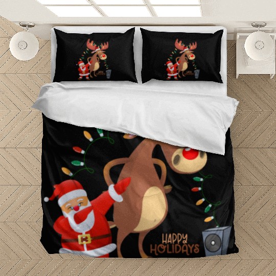 Christmas Lights Dabbing Santa Dancing Rudolph Bedding Sets