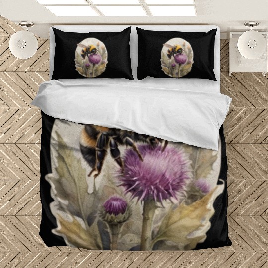 Bumblebee on thistle watercolor Bedding Sets