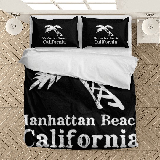 Manhattan Beach California Palm Tree Souvenirs Bedding Sets