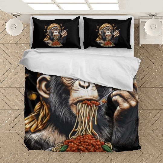 Enjoying monkey with spaghetti bolognese Bedding Sets