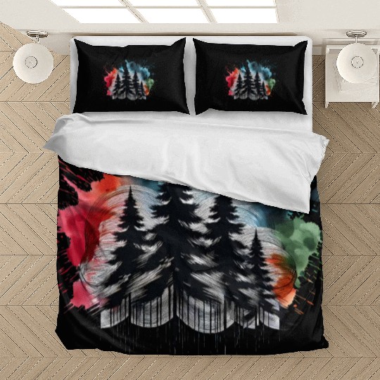 Abstract watercolor style mug with christmas trees Bedding Sets