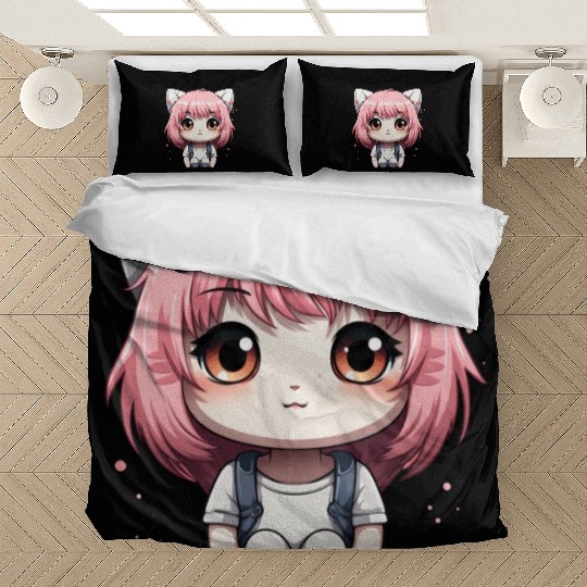 kawaii cat face with cat head Bedding Sets