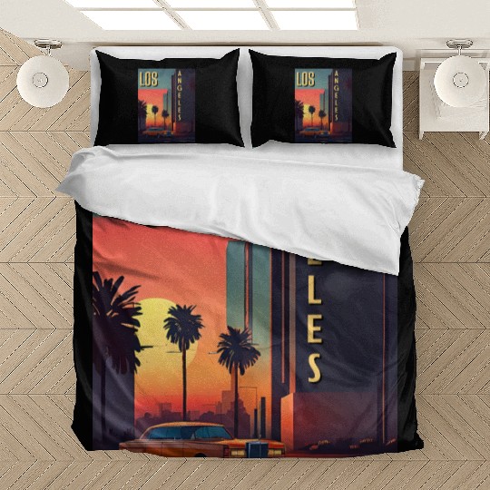 Vintage car in Hollywood Los Angeles Bedding Sets