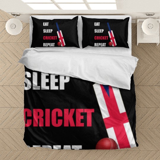 Eat Sleep Cricket Repeat England Flag Cricket Bat Bedding Sets