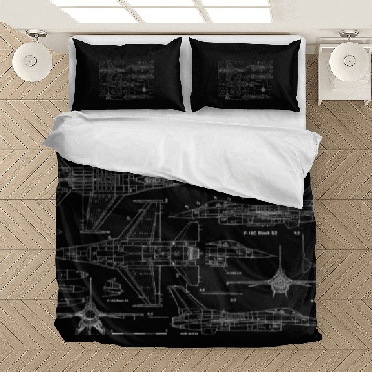 F16 Fighter Jet Blueprint Jet Aircraft Bedding Sets