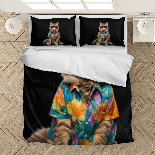 cool cat sitting relaxing wearing summer clothes Bedding Sets
