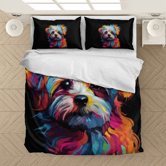 Watercolor Colorful Maltese Bedding Sets