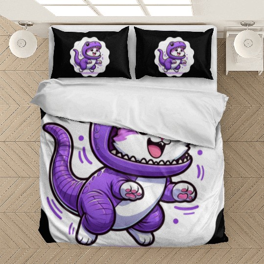 Energetic Cat in Velociraptor Costume - Playful Fe Bedding Sets