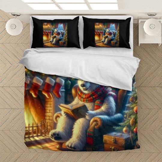 Winter Tales-Merry Cozy Bear Reading by Fireplace Bedding Sets