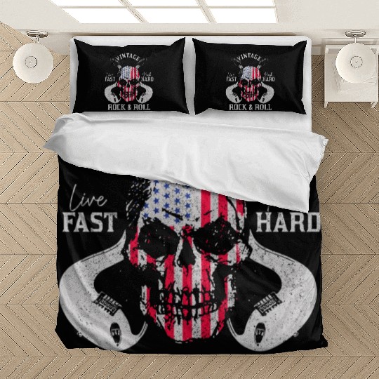 Rock & Roll Guitar Skull USA Flag Gift Bedding Sets