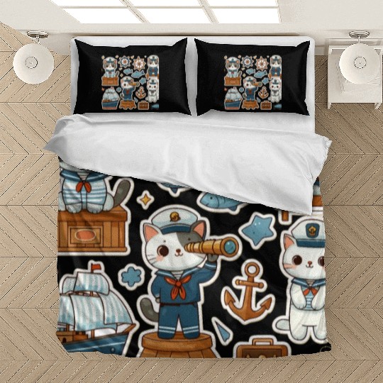 Sailor Whiskers: Little Sailor Kitties Sticker Bedding Sets