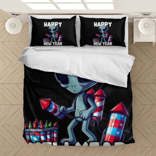 Festive alien with New Year greetings Bedding Sets