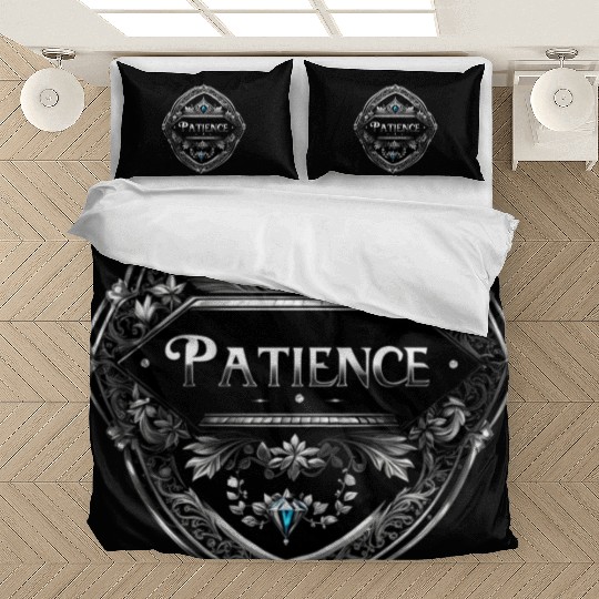 SILVER BLACK PATIENCE TEXT AI GENERATED Bedding Sets