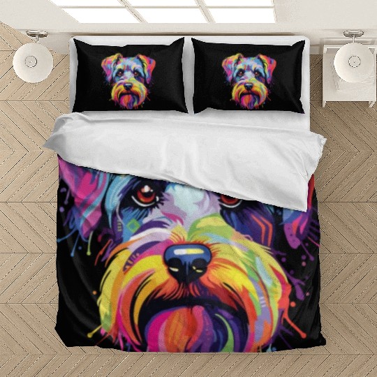 Watercolor Colorful Miniature Schnauzer Bedding Sets