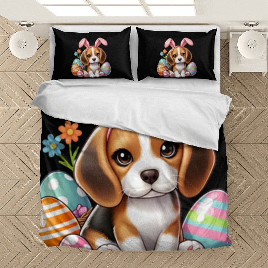 Beagle with bunny ears and easter eggs Bedding Sets