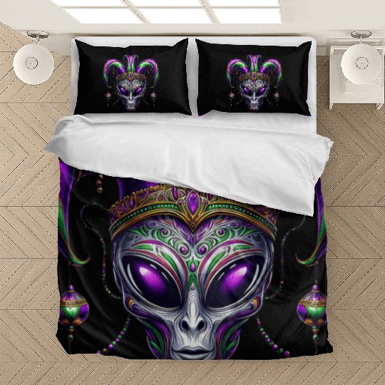 Mardi Gras alien with a fool's hat Bedding Sets