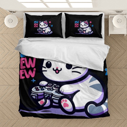 Cat Play Console Game Pew Pew Pew Bedding Sets