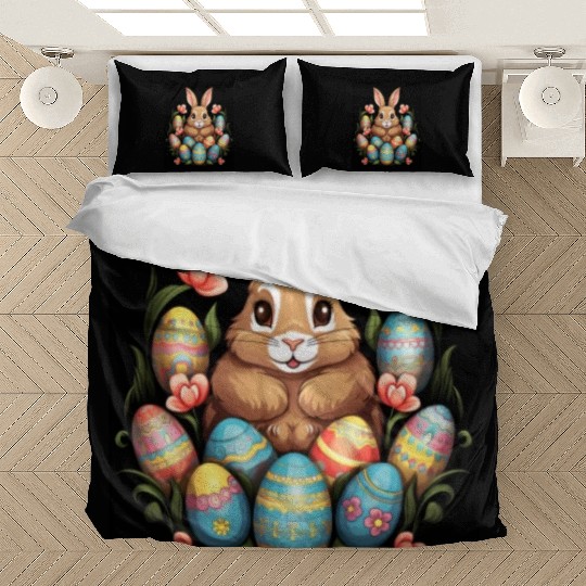 Easter Bunny Rabbit Colorful Eggs Easter Egg Hunt Bedding Sets