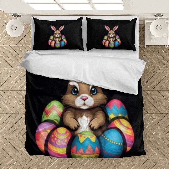 Easter Bunny Rabbit Colorful Eggs Easter Egg Hunt Bedding Sets